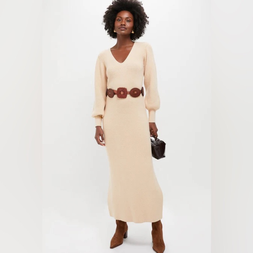 Tuckernuck‎ || Anya Midi Dress Almond Knit Sweater Tan Small NWT